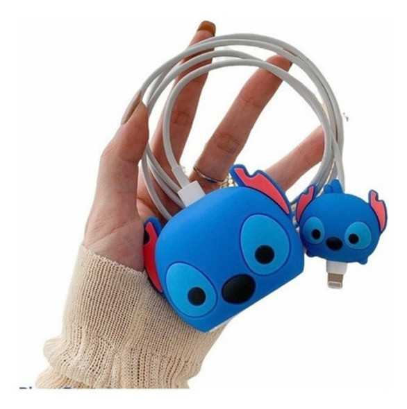 Kit Protetor De Cabo Usb E Capa Carregador Celular Stitch 0