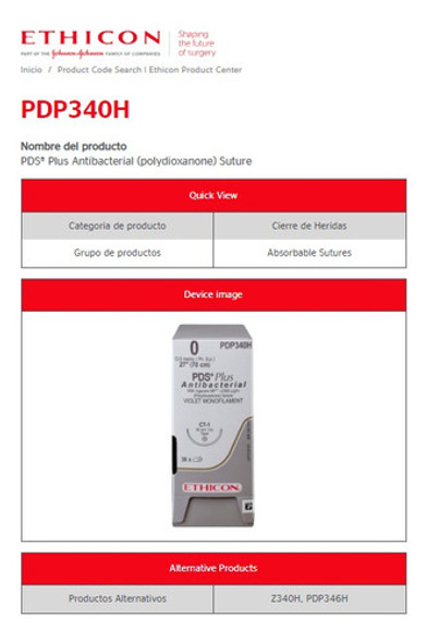 Sutura Pds® Plus Antibacterial Polidioxanona Ethicon Pdp340h 1