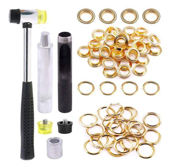 Kit De 160 Ojales De 1/2 C/herramienta De Perforacion- Dorad 0 Kit De 160 Ojales De 1/2 C/herramienta De Perforacion- Dorad 0