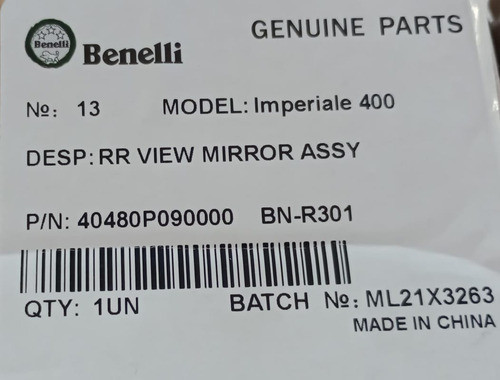 Espejo Derecho Imperiale 400 Benelli 1