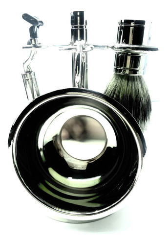 Kit De Barear De Luxo Pincel Texugo Saboeira E Barbeador 0