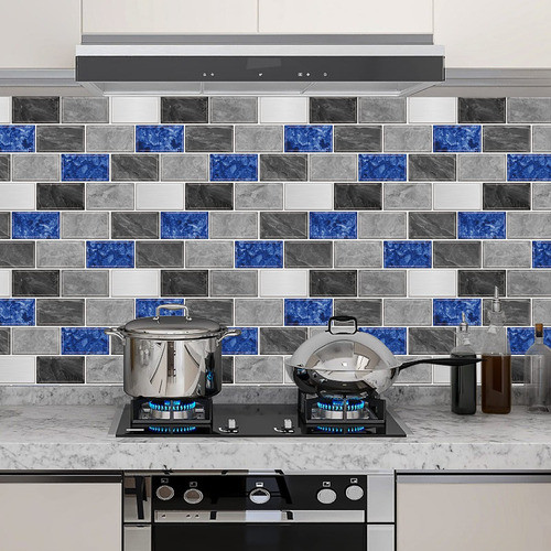 Pack X10 Vinilos Marmol Azul Y Gris De 30 X 30 Cm 1