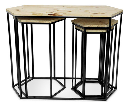 Conjunto  Mesas Sextavadas Para Decoração Com Madeira Pinus 1