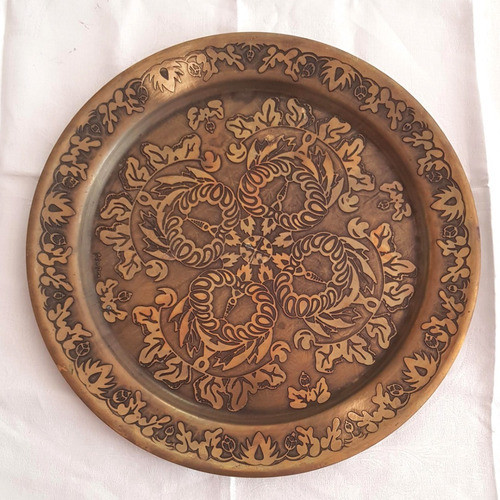 Antigua Lindisima Bandeja Bronce 40 Cm Diametro Firmada B30 0