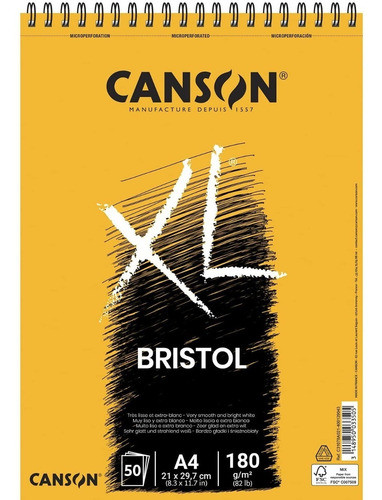 Bloco Papel Canson Xl Bristol 180 G/m² A4 Com 50 Folhas 0