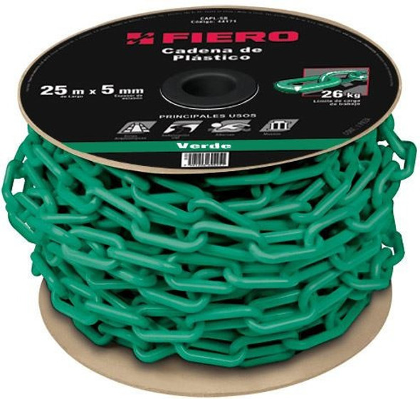 Cadena Plástica Verde 5mm Rollo 25mt Fiero Capl-5v 0