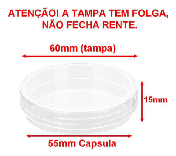 5 Capsula Case De Acrílico 60mm Laboratório Amostra C/ Tampa 1