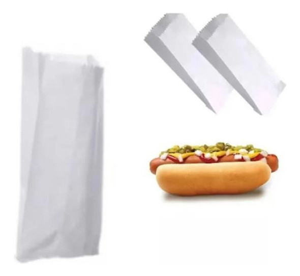 1000un Saco De Papel Branco Mono 15x13 Lanche Hot Dog Mtel 0