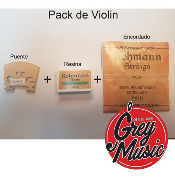 Pack De Violin Encordado De Madera + Puente + Resina 0