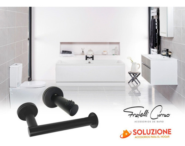 Perchero + Porta Rollo Baño Bronce Negro Currao Palermo 1