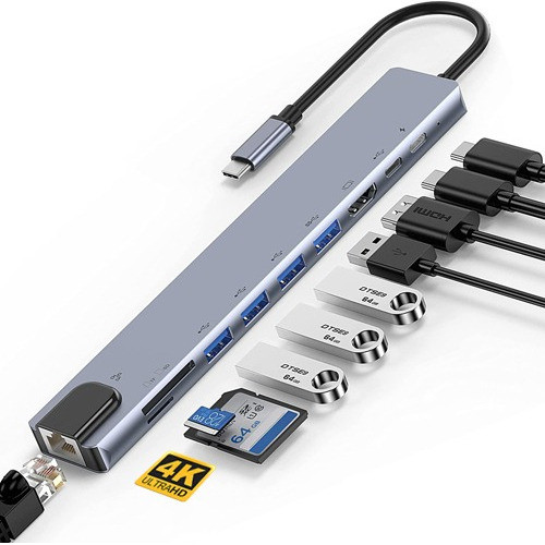 Adaptador Hub Usb-c 8 En 1 Hdmi 4k Usb Sd Macbook Pro Air 0