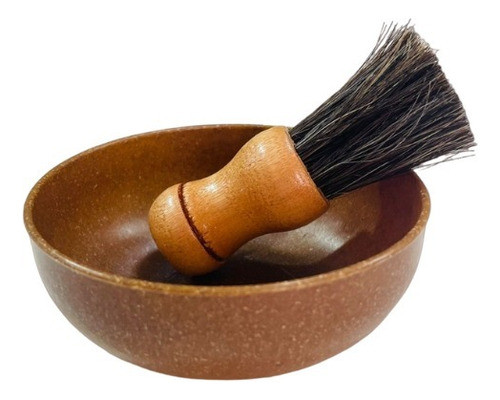 Kit Tigela De Barbear Com Pincel Barbeiro Marrom Cod 530 0