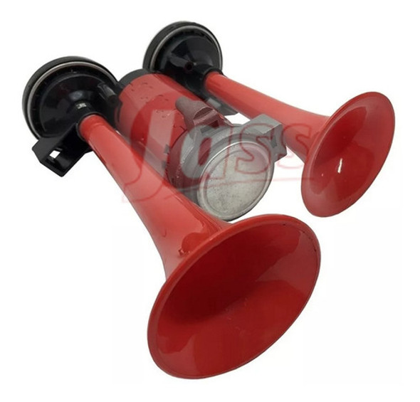 Bocina De Aire Roja Camion 2 Tonos 12v Rutera Con Compresor 1