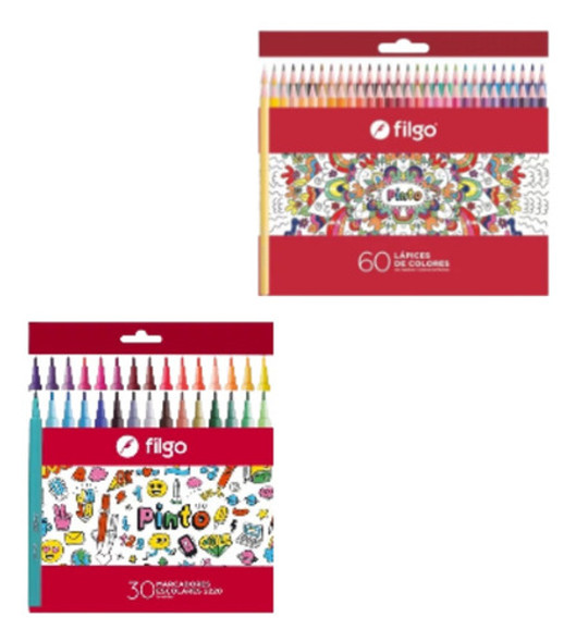 Kit Set Escolar 60 Lapices De Colores 30 Marcadores Filgo 0