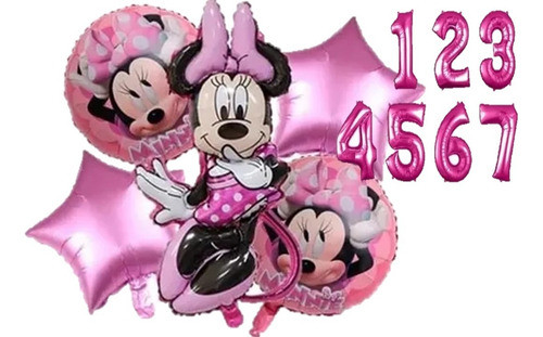 Balão Metalizado Minnie Laço Rosa Com Corpo E Número 0