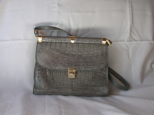 Morral Bolsa Vintage Cuero Gris Claro Como Nuevo 0