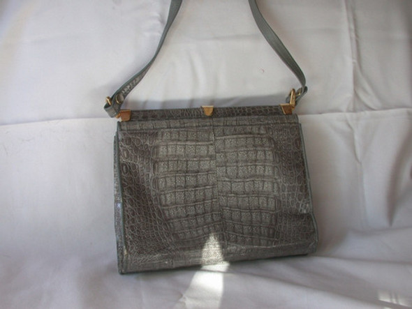 Morral Bolsa Vintage Cuero Gris Claro Como Nuevo 1