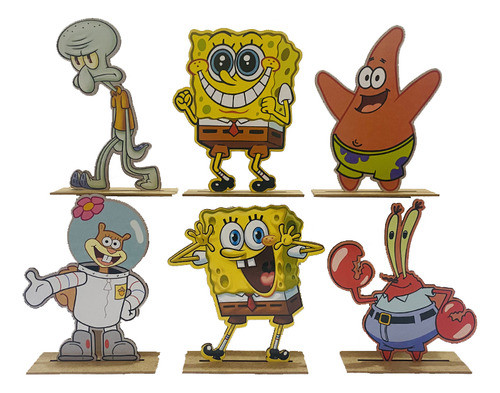 Kit Display De Mesa 6 Peças Para Festa Bob Esponja Mdf 0