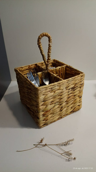 Cubiertero Organizador De Fibra Natural Seagras Con Manija 1