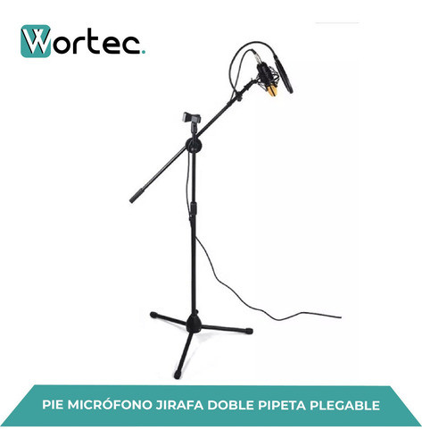 Pie Microfono Jirafa Doble Pipeta Plegable Portable Wortec 1