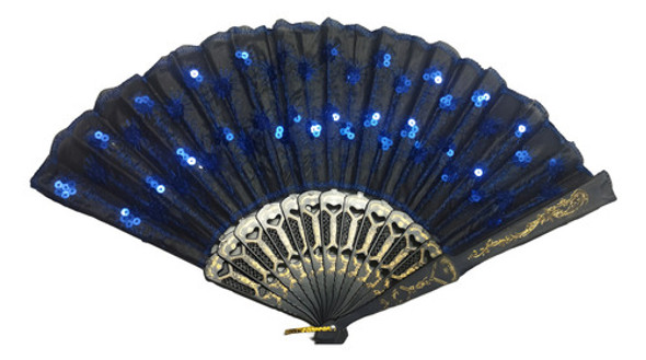 Abanico Negro Estilo Español De Saten Lentejuelas Colores$um 1