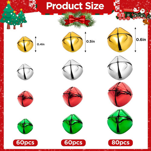 Cascabeles Navidad Coloridos, Tamaños Mixtos, Paquete 200 Pi 1