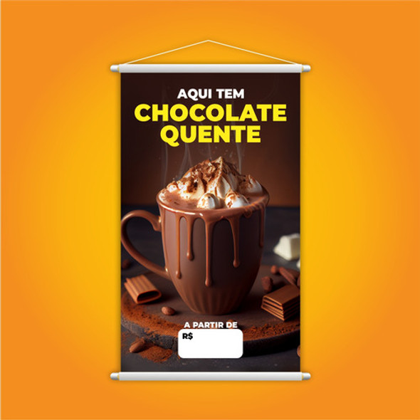 Banner Aqui Tem Chocolate Quente Preço Branco Lona Grande 1