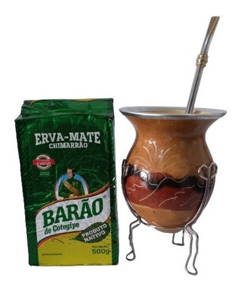 Kit Chimarrao Cuia Com Tripé E Bomba + Erva Mate 1