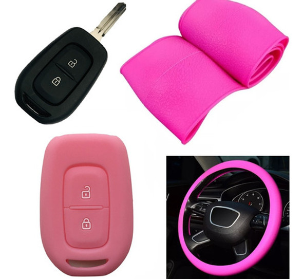 Cubre Volante + Funda Llave Silicona - Logan Duster - Rosa 0 Cubre Volante + Funda Llave Silicona - Logan Duster - Rosa 0