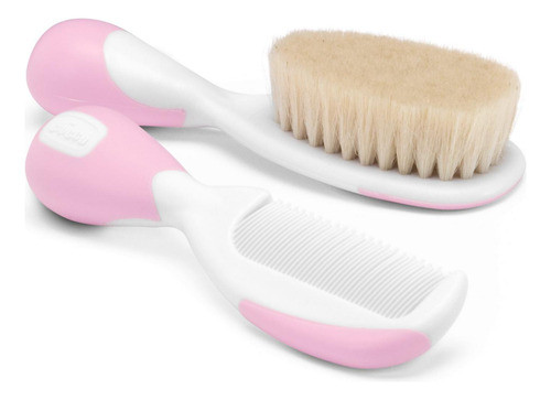 Chicco Escova E Pente Cerdas Naturais Rosa 1
