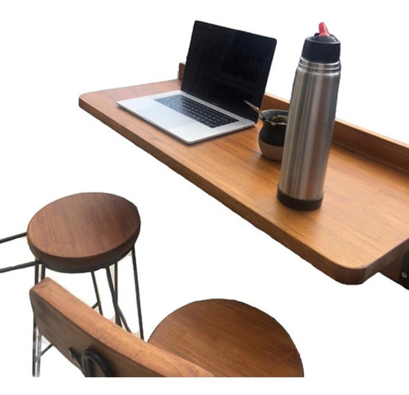 Mesa Bar Barra Colgante  Balcón Madera Y Hierro  1 Mt X 40 C 0