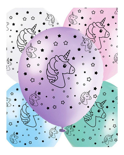 Globo 12 Impresión De Unicornio X 12u - Tuky 0