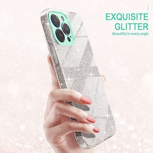 Funda Para iPhone 13 Pro Max Glitter Plata Verde Menta 1