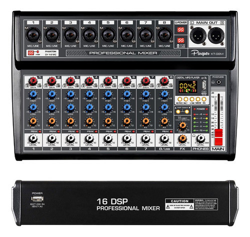 Consola Mixer Parquer Kt08m 8 Canales Efectos Usb Phantom 0