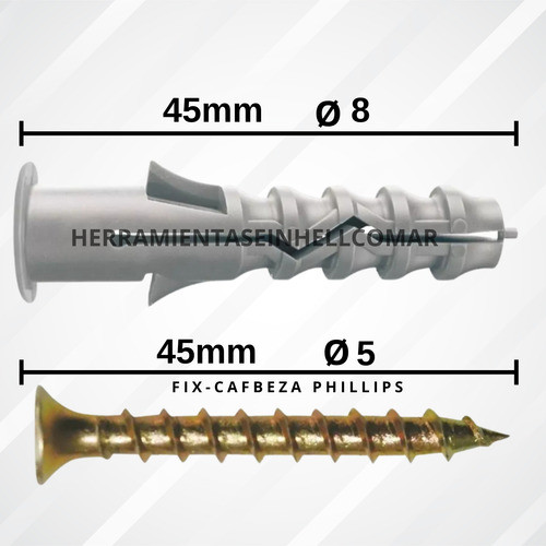 Tarugo Taco Cpsa N° 8 Con Tope + Tornillo Fix X 100 U 1