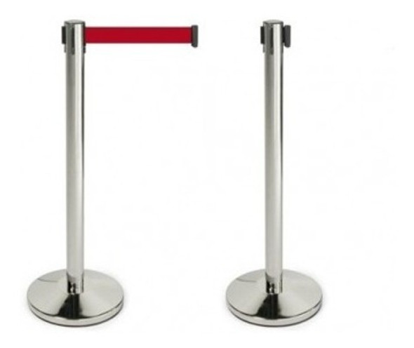 2 Postes Separadores De Metal Cinta Ordenador Fila Cola Rojo 1