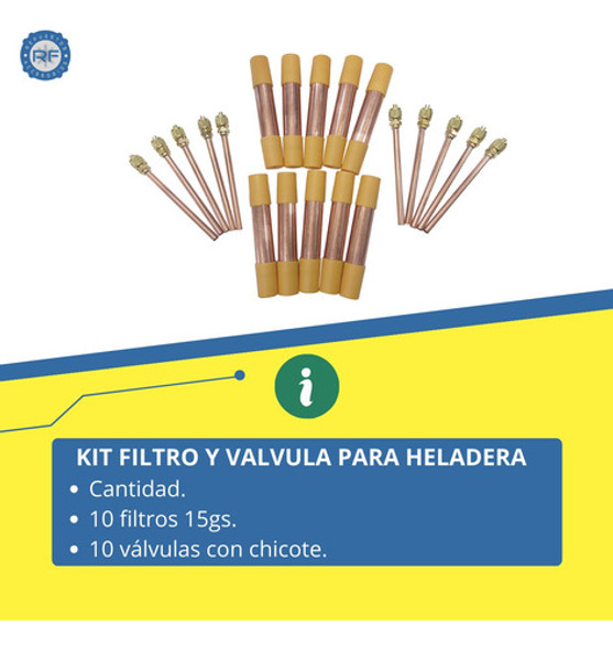 Filtro 15g Por 10u + Valvula De Acceso Por 10u Para Heladera 1