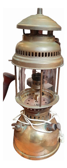 Antigua Lampara De Camping Electrificada De Bronce 0