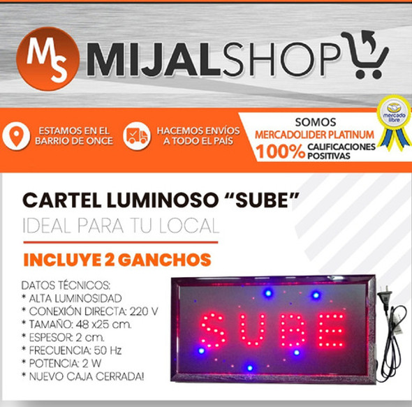 Cartel Luminoso Led Sube 48 X 25 Oferta Especial 1