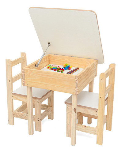 Mesinha Infantil 2 Cadeiras Madeira Educativo Premium C/ Baú 0