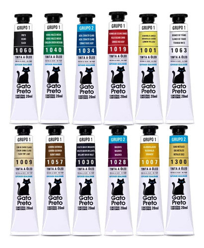 Kit 18 Cores Tinta Óleo Gato Preto 20ml - Tela Pintura 0