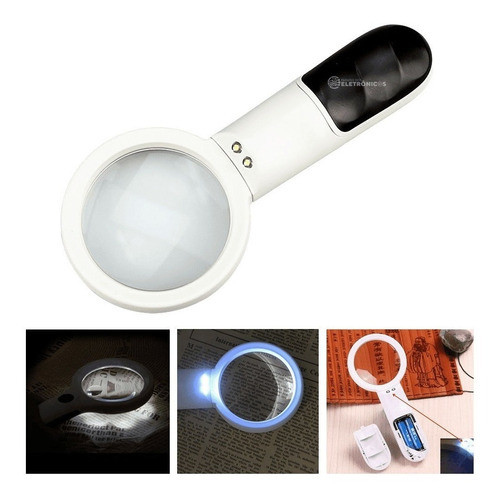 Lupa De Mão Lente Dupla Ampliação Até 20x Iluminação 2 Leds 1