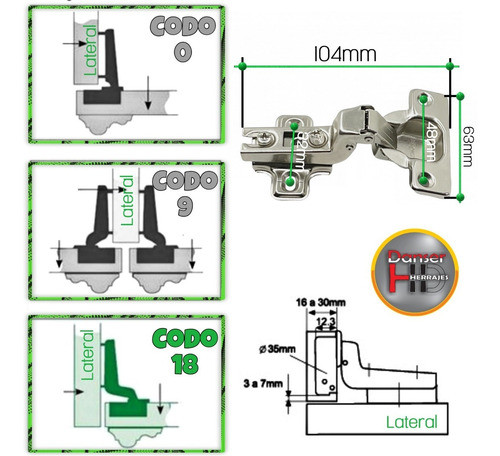 Bisagra Resorte 35mm De Embutir Mueble De Cocina Codo 18 X10 1