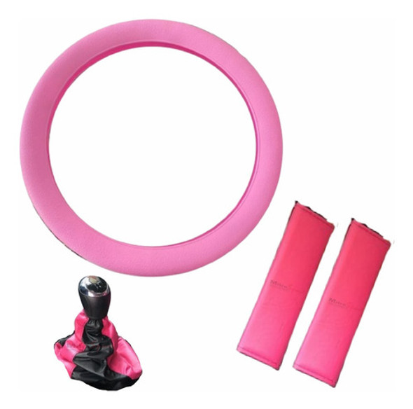 Cubre Volante Rosa Silicona +c/ Cinturones+ C/ Palanca Mujer 0 Cubre Volante Rosa Silicona +c/ Cinturones+ C/ Palanca Mujer 0