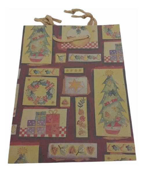 Bolsa Regalo Navidad X12 Papel Madera 23x18x10cm 0