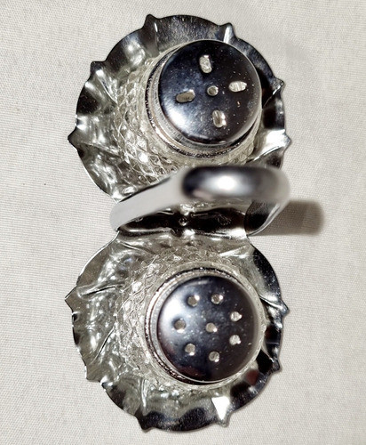 Especiero Salero Pimentero De Mesa Metal Plateado Vidrio C22 1