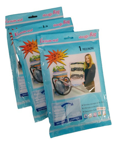 Pack 3 Bolsas Al Vacio Ropa 80x100cm - Ahorra 78% De Espacio 0