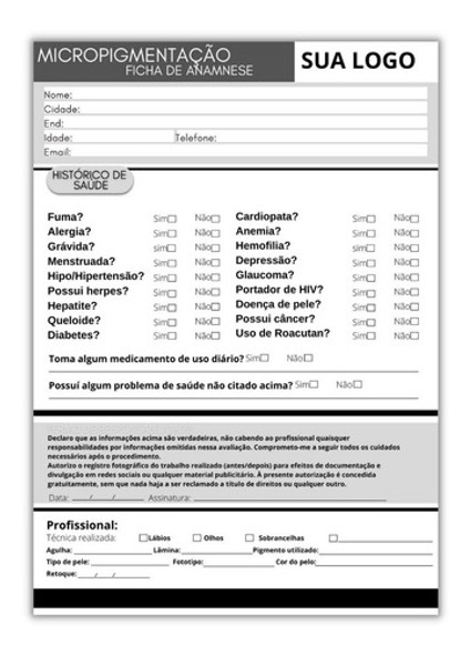 10 Blocos Ficha Anamnese Micropigmentação Personalizado 1