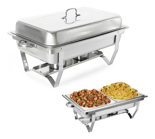 Rechaud Inox C/ 2 Cubas 2 Queimadores Tampa E Suporte 0