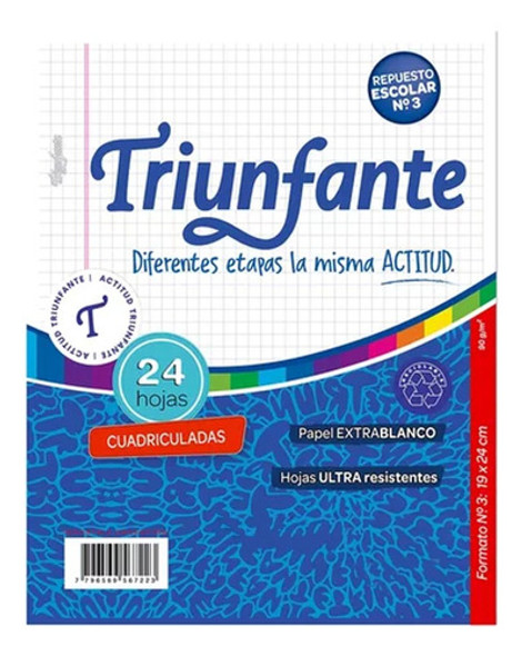 5 Repuestos Triunfante Carta Escolar X24 Hojas Cuadriculadas 0